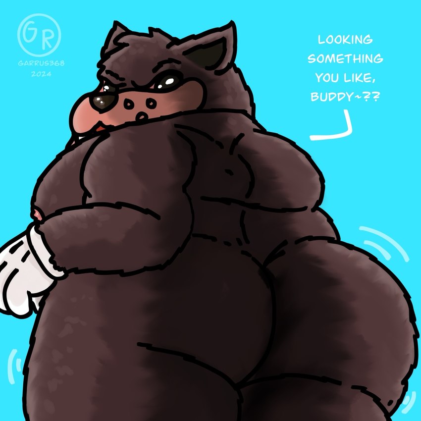 anthro big_butt black_body black_nose butt male manly overweight overweight_male smile solo text garrus368 disney goof_troop pete_(disney) peter_pete_sr. felid mammal 1:1 english_text hi_res