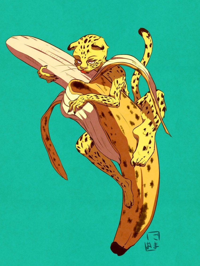 anthro banana claws female food food_fetish fruit fur green_background licking licking_food looking_at_viewer nude plant simple_background solo spots suggestive suggestive_food tongue tongue_out yellow_body yellow_fur iro_gomasio beastars sheila_(beastars) felid leopard mammal pantherine 2020 hi_res