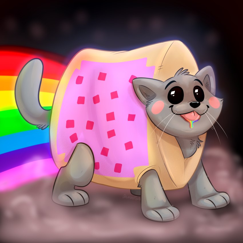 ambiguous_gender bodily_fluids drooling feral food fur grey_body grey_fur happy quadruped rainbow rainbow_trail saliva simple_background smile solo tongue tongue_out orlandofox cc-by-nc-nd creative_commons nyan_cat_(copyright) pop-tarts nyan_cat domestic_cat felid feline felis food_creature hybrid living_pastry mammal poptart_cat poptart_creature 1:1 2018 digital_media_(artwork) meme