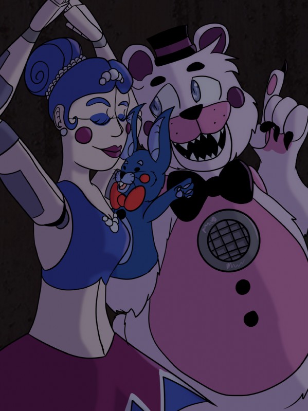 ballerina ballet bow_(feature) bow_tie clothing dancing duo fifth_position_arms_(ballet) hat headgear headwear machine artofthepurpleminded five_nights_at_freddy's scottgames sister_location ballora_(fnafsl) funtime_freddy_(fnafsl) puppet_bonnie_(fnafsl) animatronic bear humanoid lagomorph leporid mammal rabbit robot 2017 hi_res