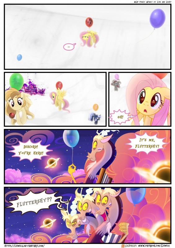 attached_to_balloon balloon balloon_support cameo creature_print dialogue ellipsis female feral hanging_from_balloon holding_balloon holding_object inflatable inflatable_support male print_balloon speech_bubble text wings chilllum light262 friendship_is_magic hasbro my_little_pony mythology alice_goldenfeather_(estories) discord_(mlp) fluttershy_(mlp) silverlay_(estories) squeaky_pitch chimera draconequus equid equine mammal mythological_creature mythological_equine pegasus 2017 absurd_res comic digital_media_(artwork) english_text hi_res shaded url