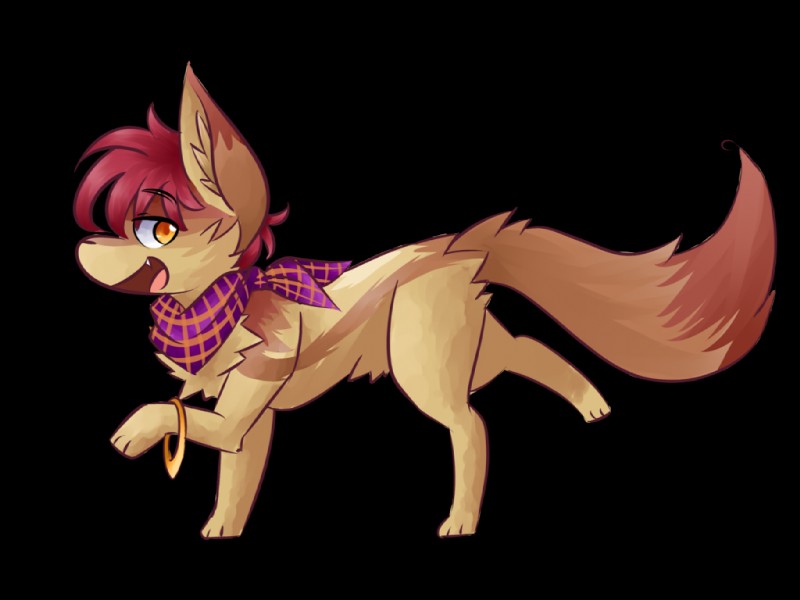 ambiguous_gender black_nose bracelet brown_body brown_fur chest_fur chest_tuft clothing feral fur green_body green_fur hair jewelry looking_at_viewer open_mouth scarf smile solo tuft yellow_eyes earthb-kun canid canine fox mammal 2016 4:3 alpha_channel digital_media_(artwork)