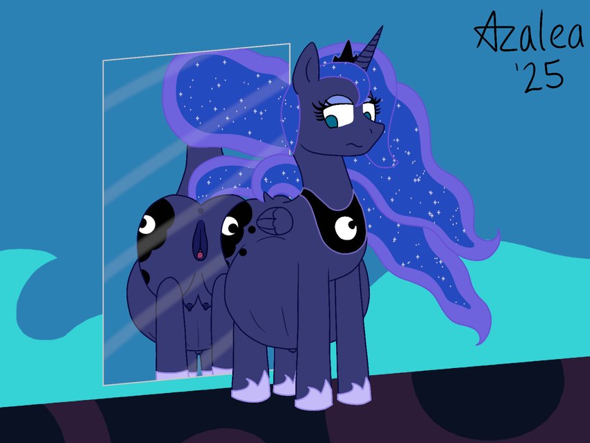 anus belly blue_nipples butt clitoris crotch_breasts female feral genitals horn mirror navel nipples pregnant pregnant_female pregnant_feral presenting princess pussy royalty teats wings flamingazalea friendship_is_magic hasbro my_little_pony mythology princess_luna_(mlp) equid equine mammal mythological_creature mythological_equine winged_unicorn 4:3 hi_res