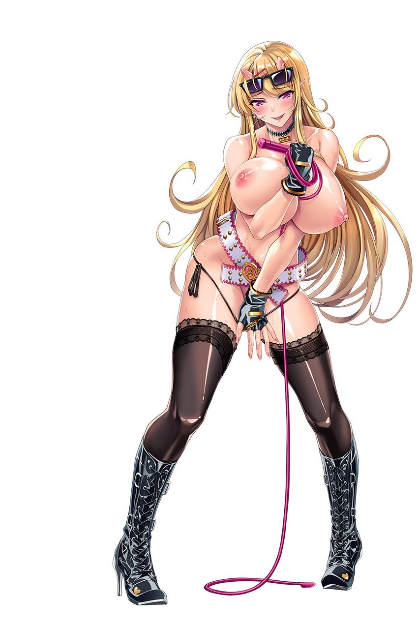 alternative_fashion animal_print areola big_breasts bikini blonde_hair blush bodily_fluids boots breasts clothing female fingerless_gloves footwear ganguro_(fashion) genital_fluids gloves gyaru hair handwear high_heeled_boots high_heels huge_breasts humanoid_pointy_ears j-fashion legwear navel nipples nude pink_eyes pointy_ears shoes simple_background solo stockings swimwear thigh_highs tiger_print two-piece_swimsuit vaginal_fluids white_background yellow_bikini yellow_clothing yellow_swimwear saijosatoru asian_mythology east_asian_mythology japanese_mythology mythology taimanin_(series) francis_(taimanin) demon humanoid oni yokai 2:3 hi_res