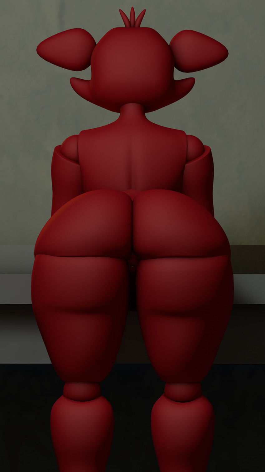 ambiguous_gender anthro anus barely_visible_anus barely_visible_genitalia big_butt butt genitals hand_on_surface machine nude rear_view red_body solo geometryboymejia five_nights_at_freddy's scottgames foxy_(fnaf) animatronic canid canine fox mammal robot 2020 3d_(artwork) 4k 9:16 absurd_res digital_media_(artwork) hi_res