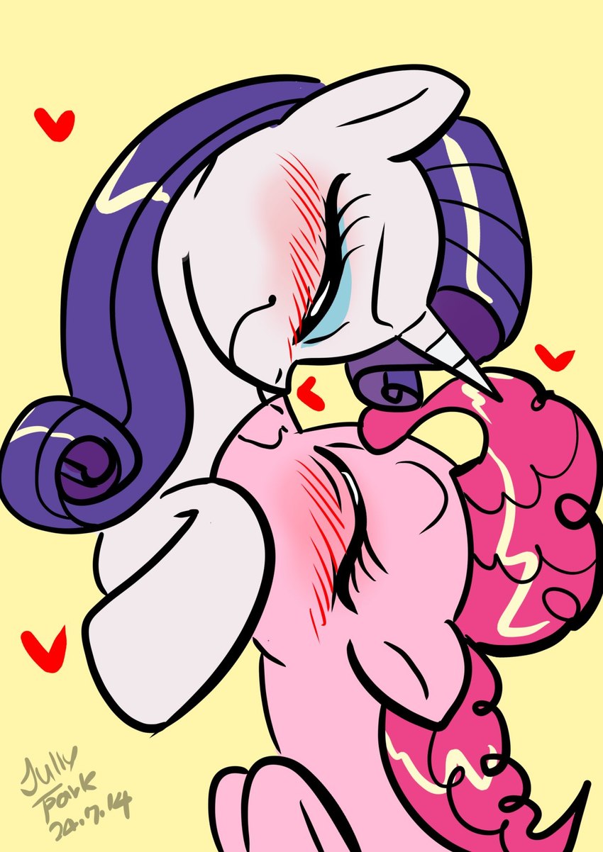 blush duo eyes_closed female female/female happy horn pink_body romantic romantic_couple smile white_body jully-park friendship_is_magic hasbro my_little_pony mythology pinkie_pie_(mlp) rarity_(mlp) equid equine horse mammal mythological_creature mythological_equine pony unicorn hi_res