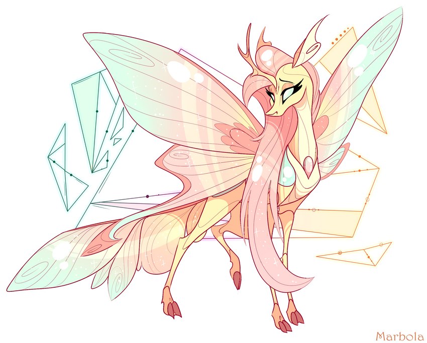 blue_eyes cloven_hooves female hooves horn insect_wings simple_background solo white_background wings marbola friendship_is_magic hasbro my_little_pony fluttershy_(mlp) arthropod changeling hi_res