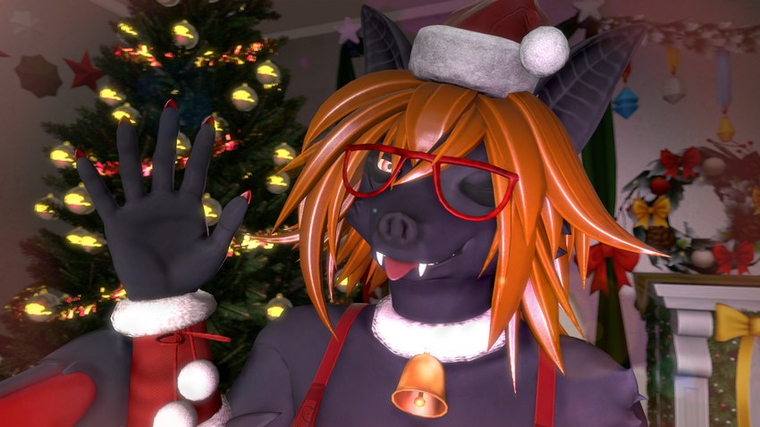 bell blep christmas_clothing christmas_headwear clothed clothing collar eyewear female gesture glasses hair hat headgear headwear holidays looking_at_viewer one_eye_closed orange_hair santa_hat smile solo tongue tongue_out waving waving_at_viewer wink winking_at_viewer mixyway_(artist) petruz_(modeler) christmas bat_(petruz) mixy_(mixyway) bat mammal 16:9 3d_(artwork) digital_media_(artwork) hi_res source_filmmaker_(artwork) widescreen