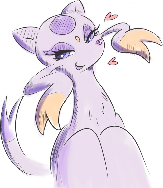 eyelashes female half-closed_eyes heart_symbol narrowed_eyes open_mouth open_smile purple_eyes simple_background smile white_background blitzpitz nintendo pokemon generation_5_pokemon mienshao pokemon_(species) hi_res