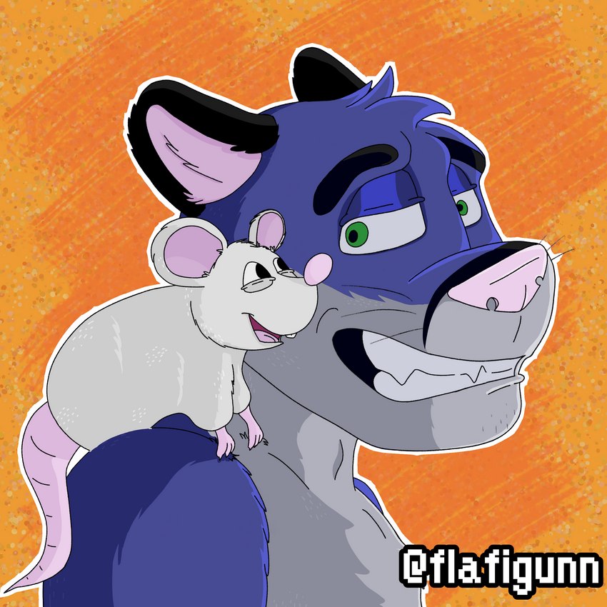 anthro blue_body blue_fur fur green_eyes looking_at_another male simple_background smile solo white_body white_fur g_bunn cougar felid feline mammal murid murine rat rodent 1:1 absurd_res hi_res shaded simple_shading