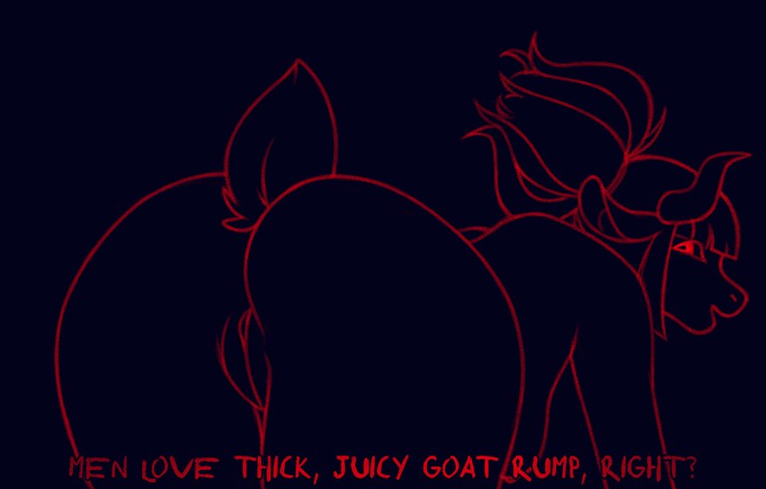 anthro bent_over breasts butt ears_back female hanging_breasts looking_at_viewer looking_back looking_back_at_viewer pivoted_ears presenting presenting_hindquarters smile smiling_at_viewer solo text noxu helltaker goat_lucifer_(helltaker) bovid caprine goat mammal english_text hi_res line_art