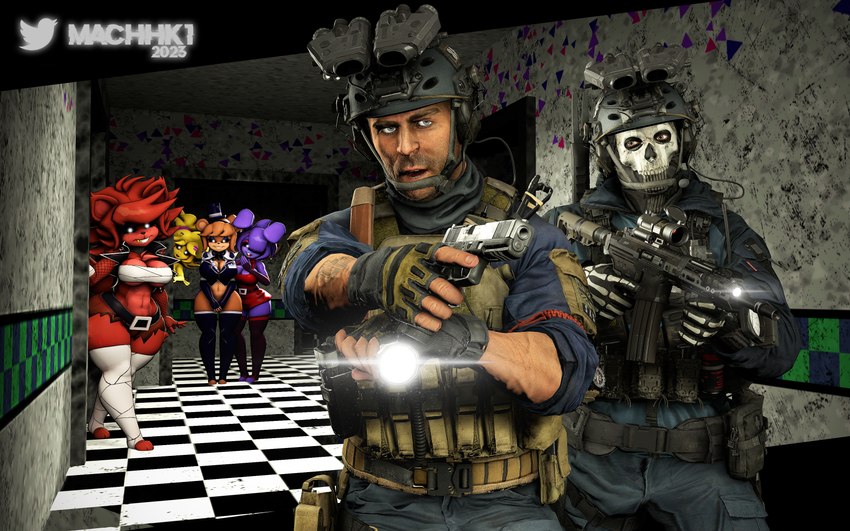 anthro breasts bulletproof_vest cleavage clothed clothing darker_environment female group gun light machine male midriff pizzeria ranged_weapon surgical_operation text weapon machhk1 activision call_of_duty call_of_duty:_modern_warfare_2 five_nights_at_freddy's fredina's_nightclub scottgames bonfie_(cryptiacurves) bonnie_(fnaf) chica_(fnaf) chiku_(cryptiacurves) fexa_(cryptiacurves) foxy_(fnaf) freddy_(fnaf) frenni_(cryptiacurves) animatronic human mammal robot 16:10 2023 3d_(artwork) absurd_res digital_media_(artwork) hi_res lighting widescreen