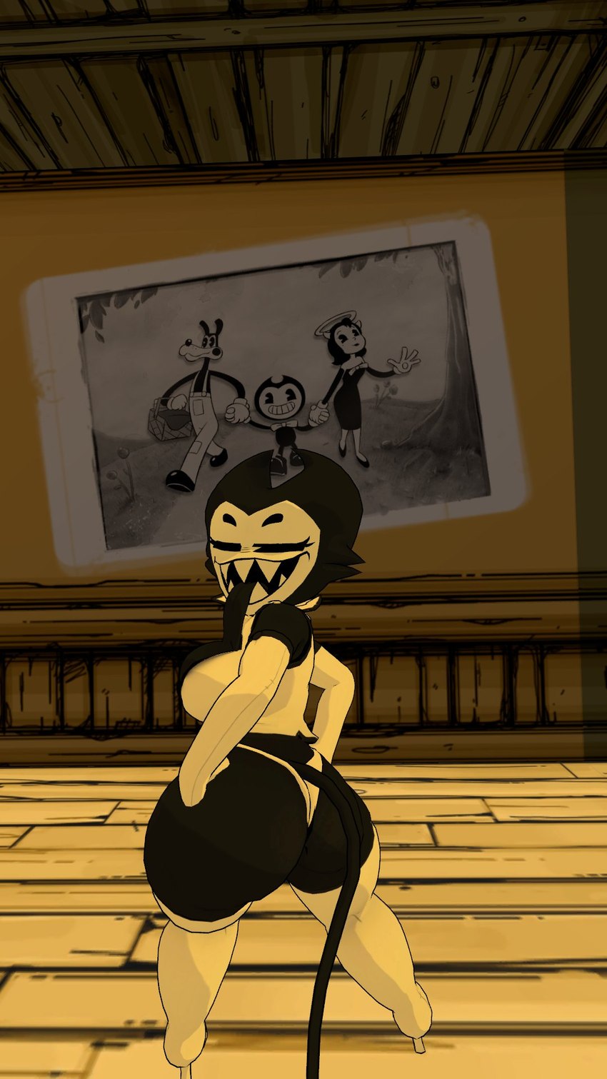 alice angel, bendy the dancing demon, boris the friendly wolf, and darling (bendy and the ink machine and etc) created by darkkenon