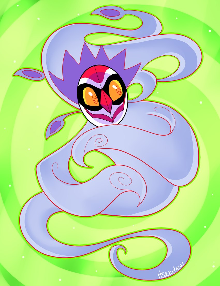 abstract_background alternate_form featureless_hands female floating ghost_arms ghost_tail ghostly green_background looking_aside mask not_furry pseudo_hair purple_body red_nose simple_background smile solo spiral spiral_background translucent yellow_sclera itsaaudraw xiaolin_showdown wuya entity ghost humanoid mammal spirit absurd_res hi_res signature female_(lore)