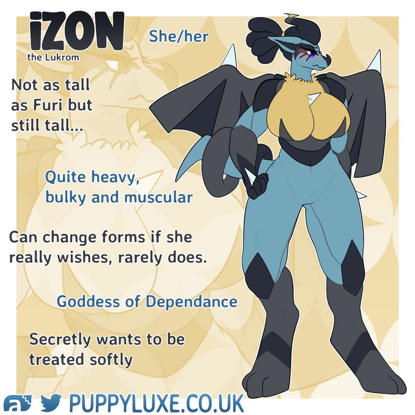 anthro bashful big_breasts breasts cleavage clothed clothing female hair huge_breasts mature_female muscular muscular_female nude pokemorph shy skimpy solo spikes text thick_thighs tied_hair wings puppeon nintendo pokemon izon_(puppeon) deity generation_4_pokemon generation_5_pokemon hybrid legendary_pokemon lucario pokemon_(species) zekrom 1:1 absurd_res english_text hi_res model_sheet url