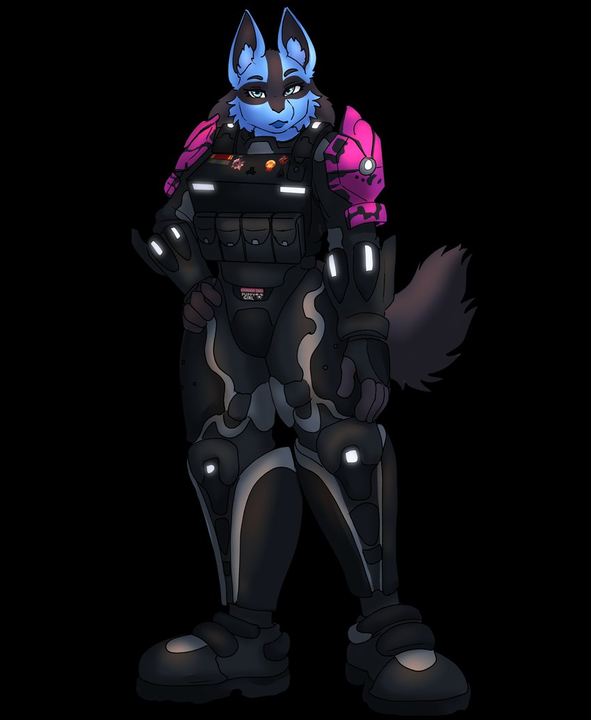 anthro black_clothing blue_body blue_eyes blue_fur clothing ears_up female fluffy fluffy_tail fur hand_on_hip mjolnir_armor_system sassy solo tail ketzel99 nintendo pokemon j0lt spartan_(halo) generation_4_pokemon lucario pokemon_(species) absurd_res hi_res