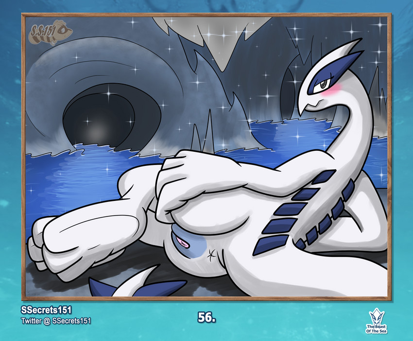 3_toes anus blush butt cave cavern feet female feral genitals looking_at_viewer looking_back lying on_side pose pussy solo tail toes water ssecrets151 nintendo pokemon generation_2_pokemon legendary_pokemon lugia pokemon_(species) absurd_res hi_res pinup