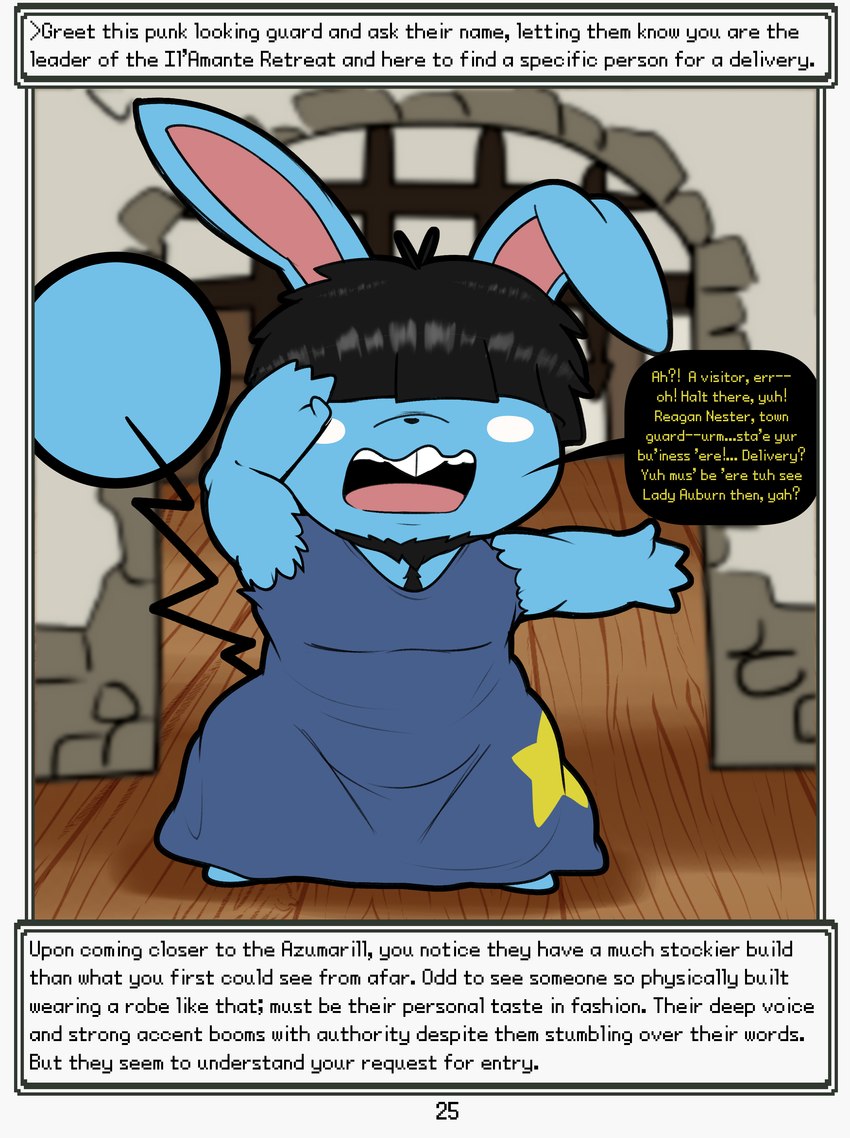 anthro beard clothed clothing dialogue facial_hair gate gateway hair hidden_eyes male muscular narration solo speech_bubble text window wooden_planks softestpuffss nintendo pokemon pokemon_mystery_dungeon rodent_powered_(softestpuffss) spike_chunsoft reagan_nester_(rodent_powered) azumarill generation_2_pokemon pokemon_(species) absurd_res english_text hi_res