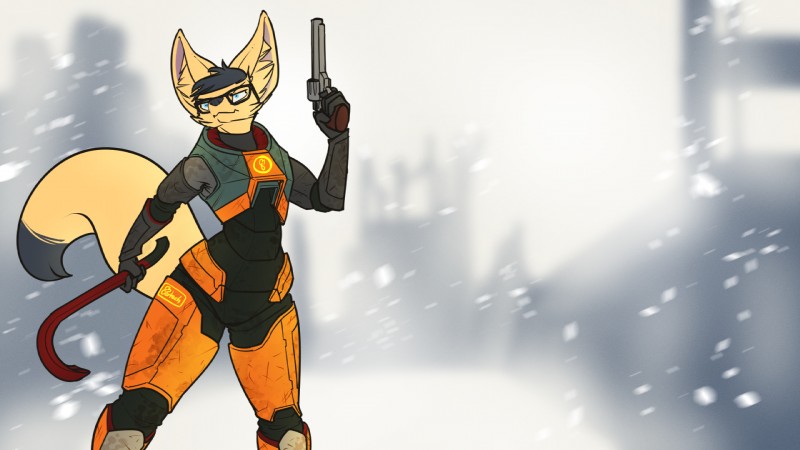 angry armor black_hair blue_eyes clothed clothing crowbar dipstick_tail eyewear female fur glasses gun hair handgun hev_suit holding_crowbar markings ranged_weapon revolver snow tail tail_markings tools weapon yellow_body yellow_fur feretta half-life tale_of_tails valve fenavi_montaro gordon_freeman canid canine fennec_fox fox mammal true_fox 16:9 crossover digital_media_(artwork) hi_res wallpaper widescreen herm_(lore)