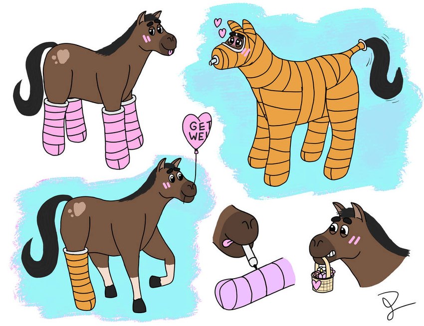 balloon basket_in_mouth body_cast feral heart_symbol inflatable leg_cast male marker solo tongue tongue_out cc_creatures25 equid equine horse mammal