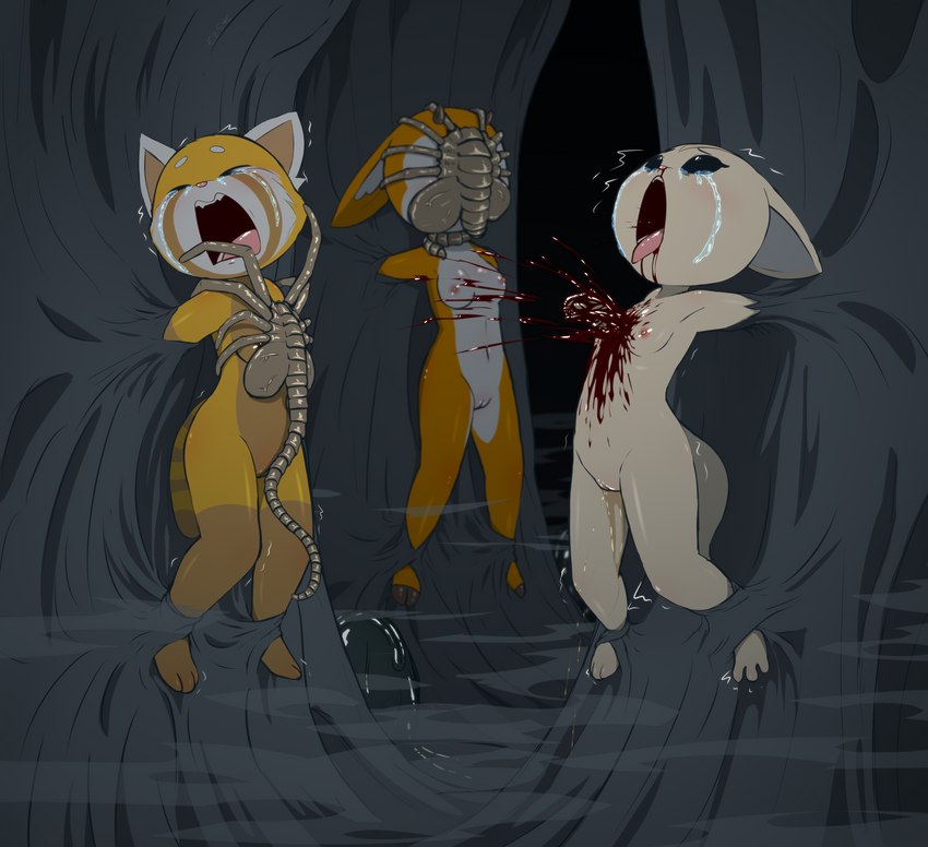 2_toes 3_toes 8_legs anthro areola bad_end between_breasts birth blood blood_from_mouth blood_in_mouth blood_on_breast blood_splatter blood_spray blush bodily_fluids body_blush breast_size_difference breasts cloven_hooves constricted_pupils countershading crying dark death death_piss egg eye_roll eyes_closed facial_tuft fatal_birth fatal_wound feet female female_death female_peeing fluffy fluffy_tail genital_fluids genitals gore gore_focus grotesque_death group guts helpless hive hooved_plantigrade hooved_toes hooves horn imminent_death innie_pussy killing leg_markings markings medium_breasts natural_breasts navel nipples nosebleed nude open_mouth organs pain parasitic_pregnancy paws peeing pink_nose plantigrade pupils pussy pussy_blush restrained ring_(marking) ringed_tail scared screaming shaking small_breasts small_pupils snuff socks_(marking) spread_toes striped_markings striped_tail stripes struggling stuck suffering tail tail_markings tears toes tongue tongue_out trapped trembling tuft urine ventral_groove yellow_body e254e aggretsuko alien_(franchise) sanrio fenneko retsuko tsunoda_(aggretsuko) ailurid antelope bovid canid canine chestburster facehugger fennec_fox fox gazelle mammal red_panda thomson's_gazelle true_antelope true_fox absurd_res digital_drawing_(artwork) digital_media_(artwork) hi_res shaded