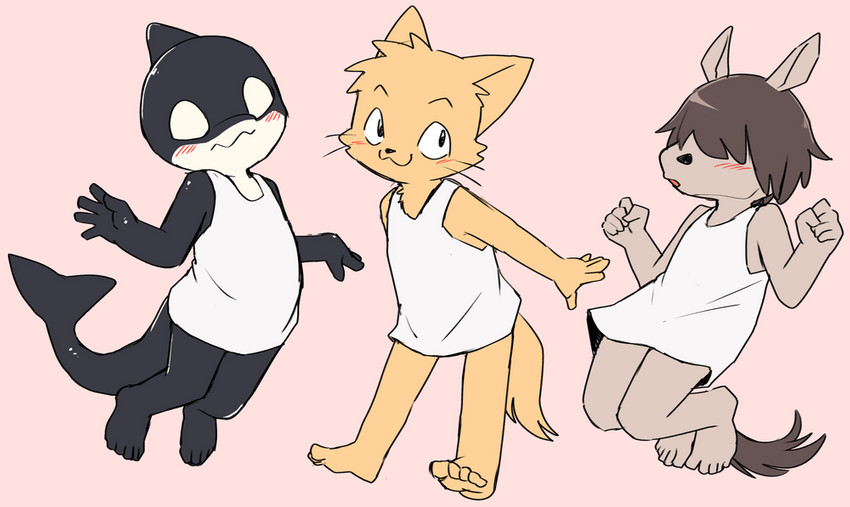 5_fingers 5_toes anthro barefoot blush bottomless clothed clothing feet fingers group kemono looking_at_viewer male smile soles toes trio young young_anthro manmosu_marimo shota_equine_(marimo) shota_orca_(marimo) yellow_shota_feline_(marimo) asinus cetacean dolphin domestic_cat donkey equid equine felid feline felis mammal marine oceanic_dolphin orca toothed_whale 2020