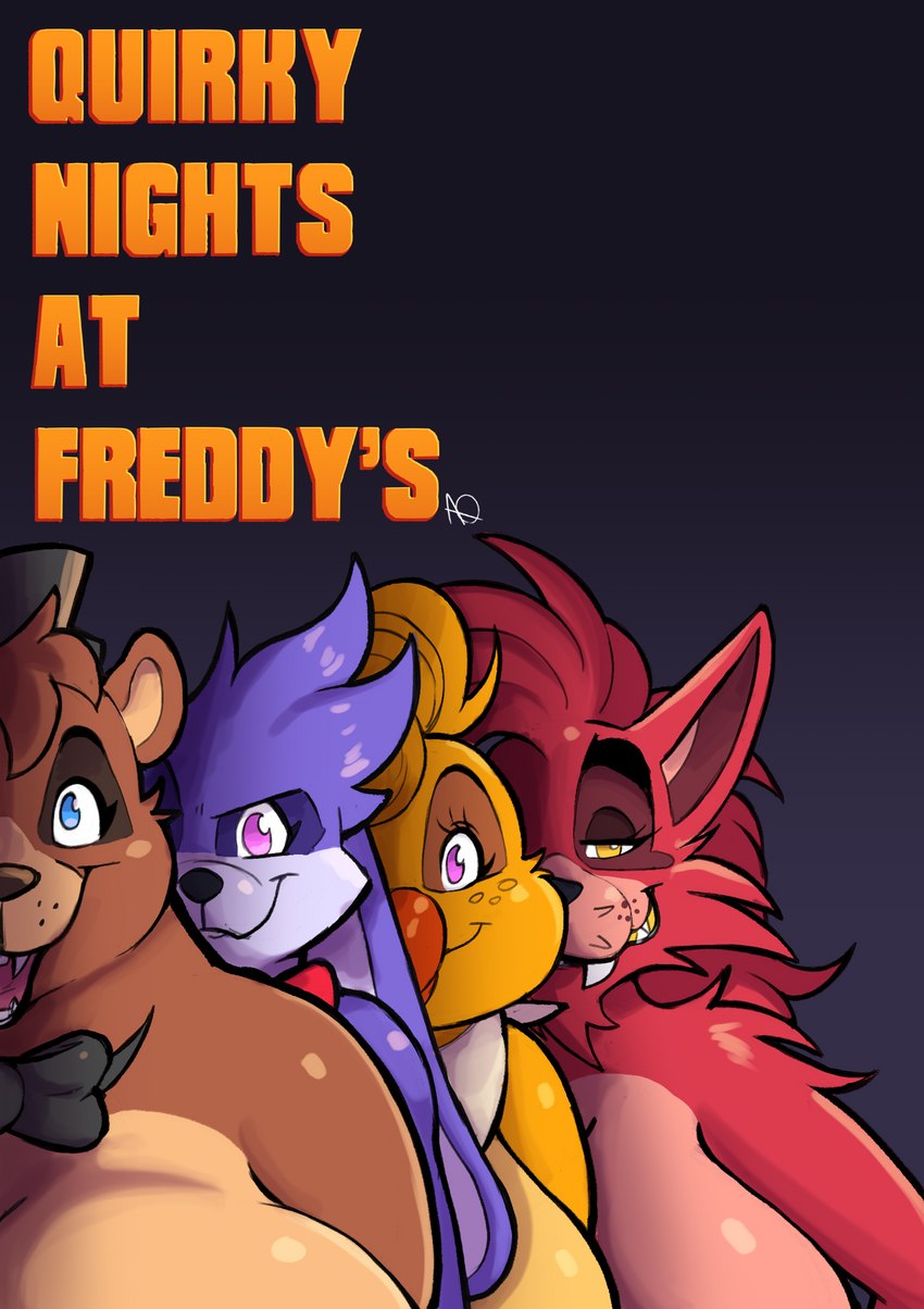 anthro big_breasts breasts crossgender female group huge_breasts mtf_crossgender slightly_chubby slightly_chubby_female solo text title_screen alfa_quinto_(artist) five_nights_at_freddy's five_nights_at_freddy's_(film) scott_cawthon scottgames alfa_quinto_(character) bonnie_(fnaf) chica_(fnaf) foxy_(fnaf) freddy_(fnaf) avian bear bird canid canine canis chicken fox galliform gallus_(genus) lagomorph leporid mammal phasianid rabbit 2023 digital_drawing_(artwork) digital_media_(artwork) english_text hi_res