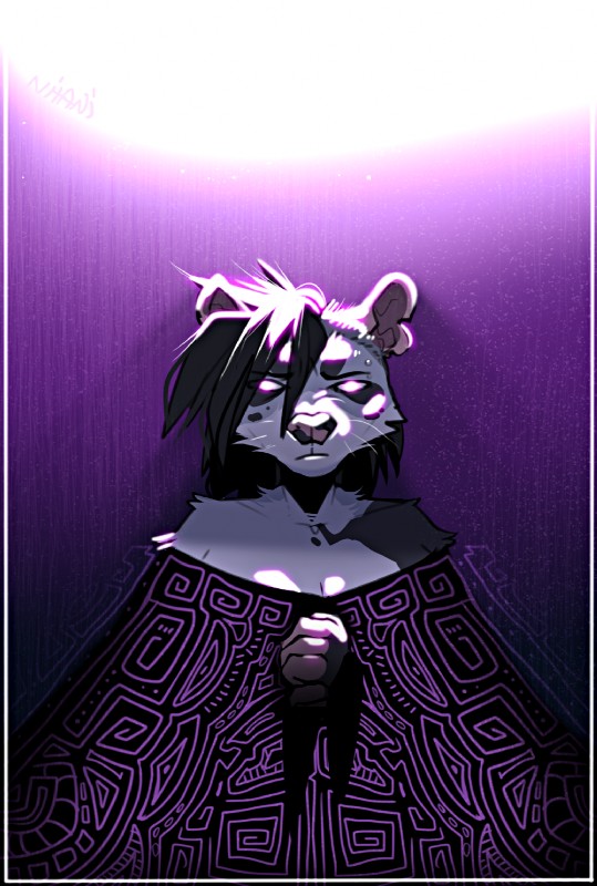 anthro black_body black_fur black_hair female fur hair looking_at_viewer solo white_body white_fur nitani nitani_(fursona) american_opossum mammal marsupial virginia_opossum 2019 digital_media_(artwork) hi_res