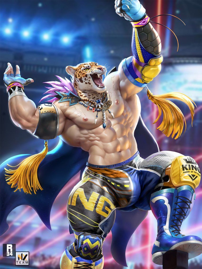 abs animal_mask big_muscles bulge detailed_bulge fighting_ring luchador male mask muscular muscular_male navel nipples pecs pose solo vein veiny_muscles wrestler nexus tekken tekken_8 king_(tekken) animal_humanoid felid felid_humanoid human humanoid jaguar jaguar_humanoid mammal mammal_humanoid pantherine pantherine_humanoid 3:4 hi_res