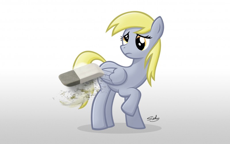 blonde_hair drawn_over eraser feathered_wings feathers female feral grey_body grey_feathers hair hooves long_hair sad simple_background solo white_background wings yellow_eyes sterlingpony friendship_is_magic hasbro my_little_pony mythology twitter derpy_hooves_(mlp) equid equine mammal mythological_creature mythological_equine pegasus 2012 hi_res