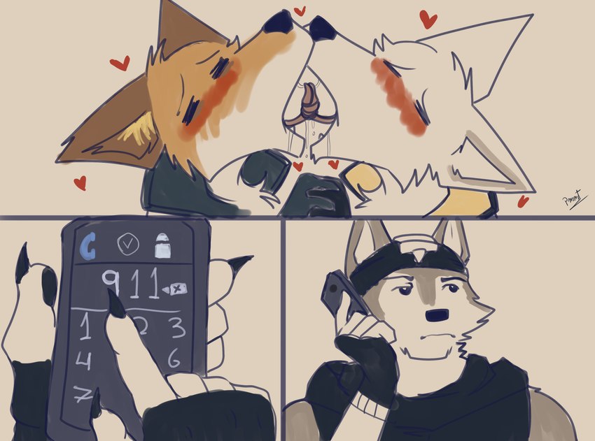 anthro blush bodily_fluids calling claws clothed clothing duo electronics finger_claws french_kissing fur grey_body grey_fur hand_holding heart_symbol holding_object holding_phone humor kissing licking_tongue male male/male orange_body orange_fur parody phone saliva tongue tongue_out tongue_wrap white_body white_fur pinumontbalou epic_games fortnite fennix_(fortnite) volpez_(fortnite) wendell_(fortnite) arctic_fox canid canine canis fox mammal red_fox true_fox wolf absurd_res comic hi_res meme brother_(lore) brothers_(lore) incest_(lore) sibling_(lore)