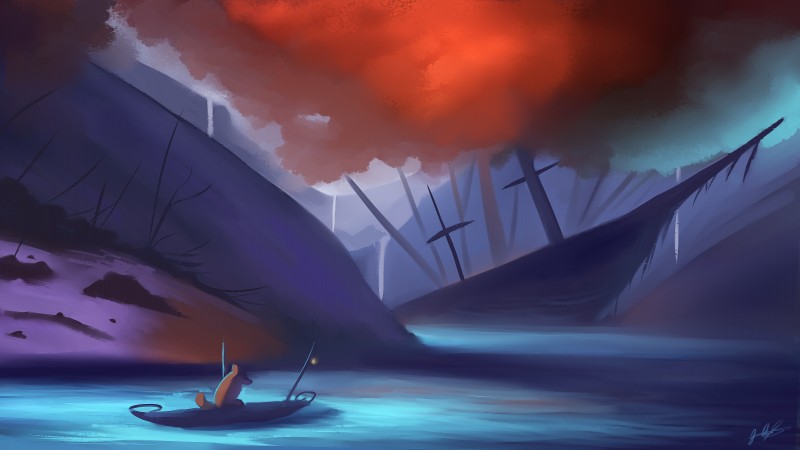 ambiguous_gender boat feral solo vehicle water watercraft auroriia canid canine mammal 2019 absurd_res digital_media_(artwork) digital_painting_(artwork) hi_res