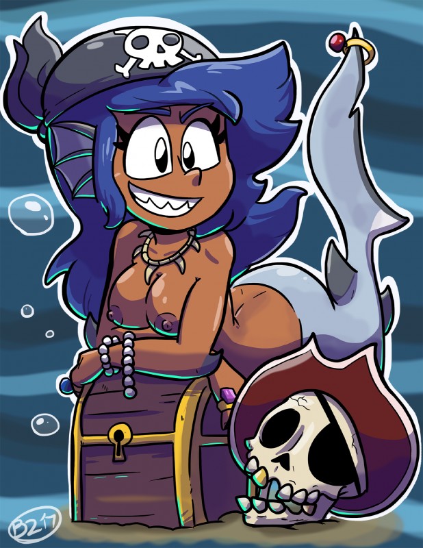 bone breasts female monster_girl_(genre) nipples sea skull solo split_form teeth water jurassiczalar animal_humanoid fish fish_humanoid humanoid marine marine_humanoid merfolk shark_humanoid hi_res