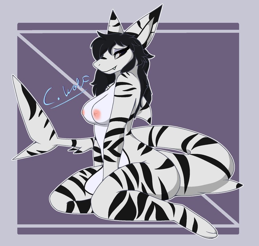 anthro areola big_tail biped black_hair black_stripes breasts female hair kneeling looking_back markings multicolored_body narrowed_eyes nervous nipples non-mammal_breasts non-mammal_ears non-mammal_hair non-mammal_nipples pink_areola pink_nipples shark_tail side_view simple_background solo striped_body striped_markings striped_tail stripes tail tail_markings thick_tail thick_thighs two_tone_body two_tone_tail white_body wide_hipped_female wide_hips cynically_wolf roblox animal_humanoid carpet_shark fish fish_humanoid humanoid marine marine_humanoid shark shark_humanoid zebra_shark hi_res