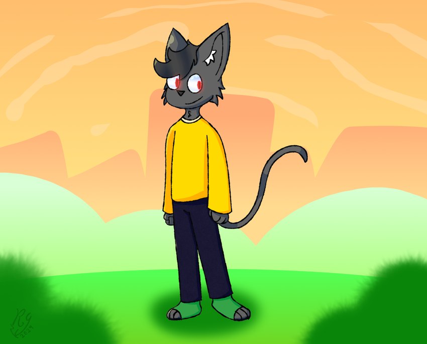 anthro clothing fur hair looking_at_viewer male simple_background smile solo tail rahony domestic_cat felid feline felis mammal absurd_res digital_drawing_(artwork) digital_media_(artwork) hi_res paint_tool_sai_(artwork) shaded signature