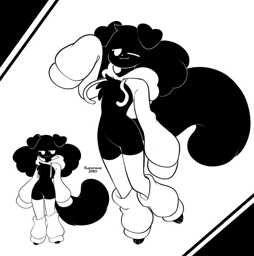 ambiguous_gender anthro black_body clothing cozy duo female fluffy folded_ears fur hoodie leg_warmers legwear solo thigh_highs topwear puppysnackz canid canine mammal hi_res