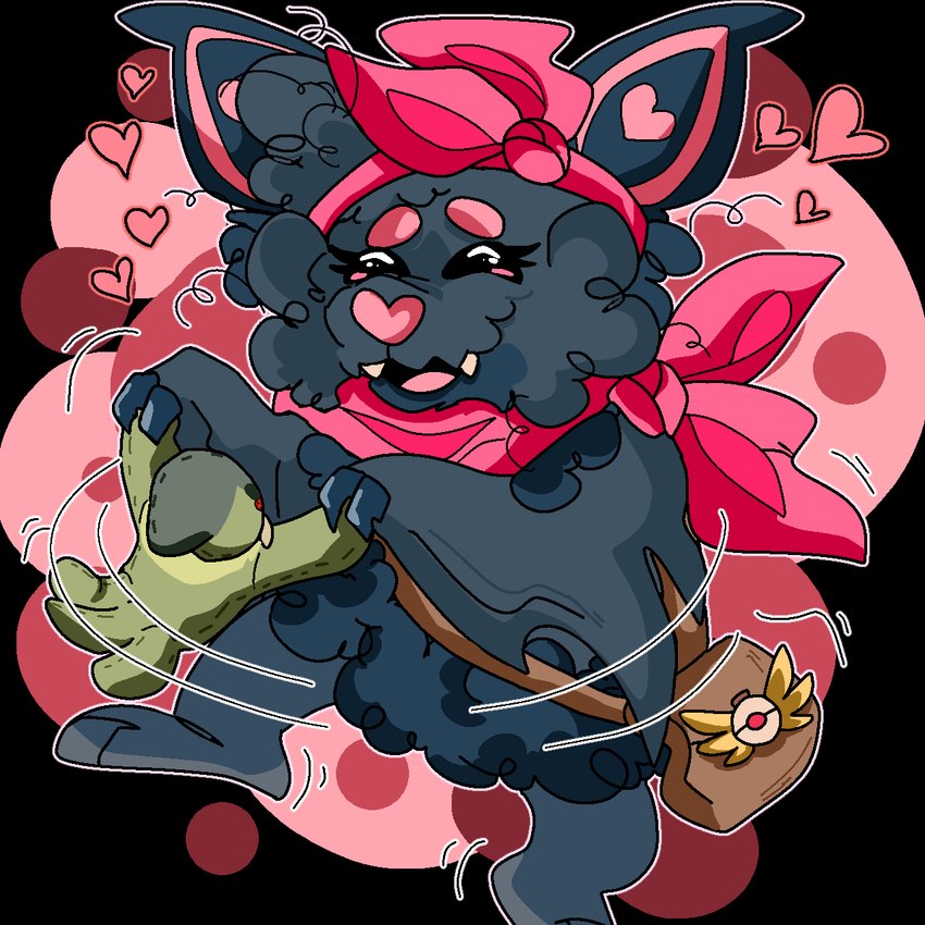 ^_^ anthro badge biped black_body black_claws black_ears black_fur black_wings circle circle_background claws dancing doll eyebrows eyes_closed fangs female fluffy fur happy heart_nose heart_symbol light motion_lines on_one_leg open_mouth open_smile pink_background pink_eyebrows pink_hairband pink_inner_ear pink_nose pink_scarf pink_tongue playing scarf shadow shoulder_bag simple_background smile solo standing teeth tongue transparent_background wings squigglysponges art_fight nintendo pokemon pokemon_mystery_dungeon spike_chunsoft malaika_(cloudycoma) axew bat generation_5_pokemon generation_6_pokemon mammal noibat pokemon_(species) 1:1 2024 alpha_channel colored digital_drawing_(artwork) digital_media_(artwork) english_description hi_res lighting shaded