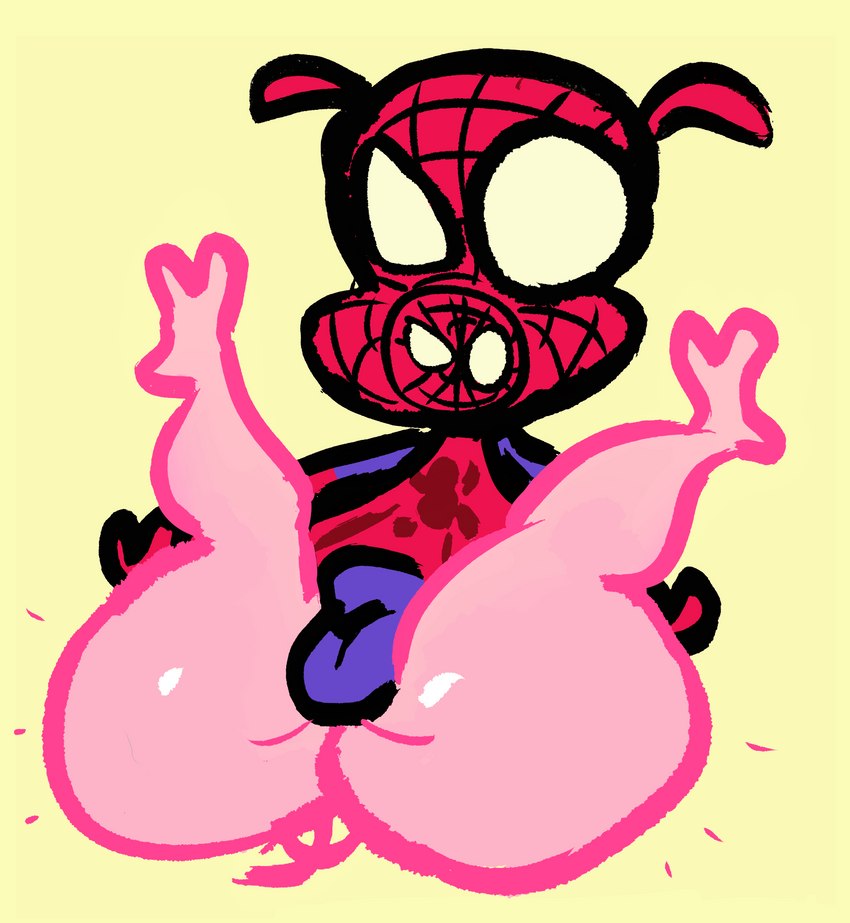 anthro big_butt bulge butt legs_up male solo spread_legs spreading surprise thick_thighs toony dizzysauce_nsfw marvel spider-ham spider-man:_spider-verse spider-man_(series) peter_porker spider-ham_(character) domestic_pig mammal suid suina sus_(pig) hi_res