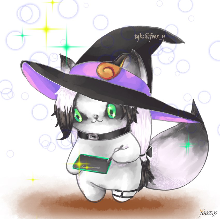 anthro bubble chibi clothing collar creating_art drawing drawing_tablet female green_eyes hat headgear headwear solo sparkles witch_hat foox.y ash_(foox.y) canid canine fox mammal absurd_res digital_drawing_(artwork) digital_media_(artwork) digital_painting_(artwork) hi_res sketch