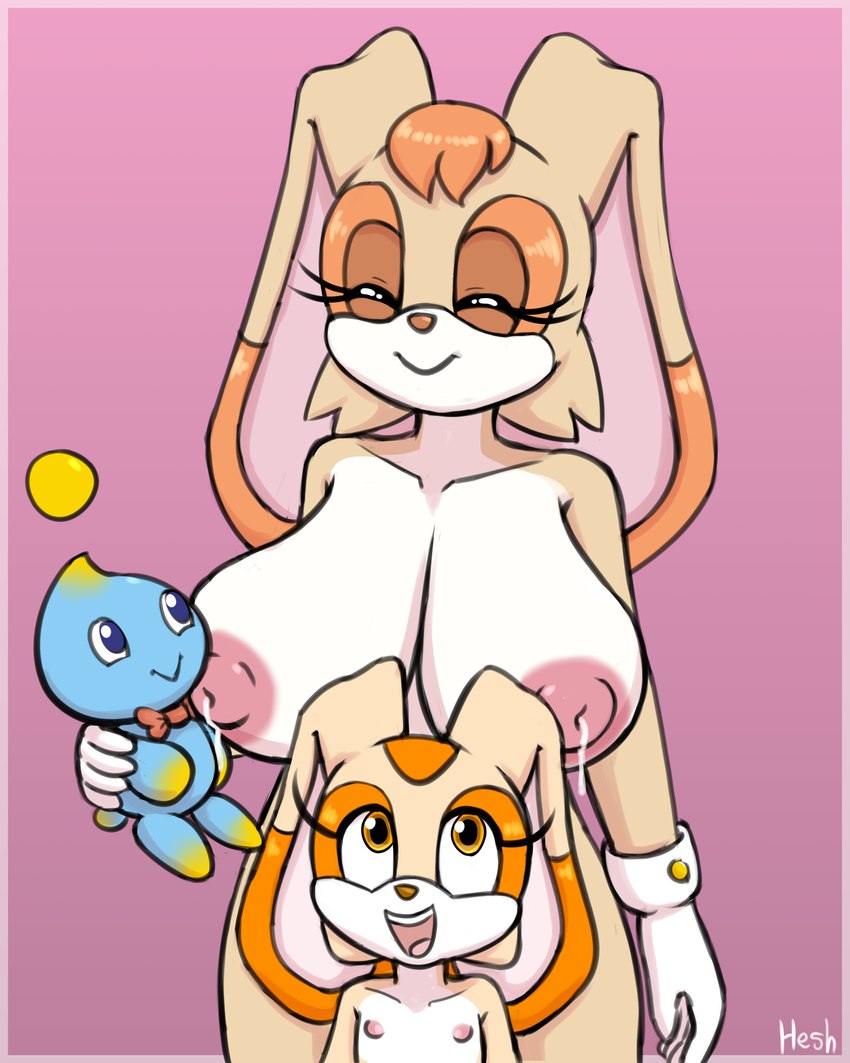 anthro big_breasts bodily_fluids breastmilk breasts brown_eyes casual_nudity eyes_closed female flat_chested fur head_tuft hug huge_breasts lactating leaking_milk milk nipples nude nude_female smile tan_body tuft white_body white_fur young young_anthro young_female heshieokf sega sonic_the_hedgehog_(series) cheese_the_chao cream_the_rabbit vanilla_the_rabbit chao_(sonic) lagomorph leporid mammal rabbit absurd_res hi_res daughter_(lore) mother_(lore) mother_and_child_(lore) mother_and_daughter_(lore) parent_(lore) parent_and_child_(lore) parent_and_daughter_(lore)