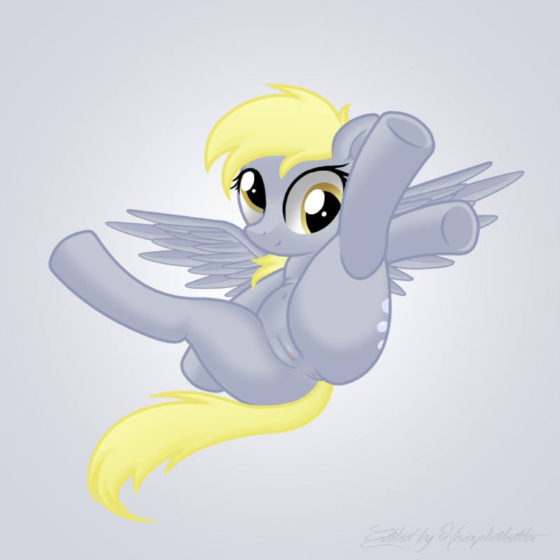 anus belly blonde_hair cutie_mark feathered_wings feathers female feral flying grey_body grey_feathers hair navel nude pose simple_background solo spread_legs spreading white_background wings yellow_eyes hisexpliciteditor pyruvate third-party_edit friendship_is_magic hasbro my_little_pony mythology derpy_hooves_(mlp) equid equine mammal mythological_creature mythological_equine pegasus 1:1 2015 hi_res