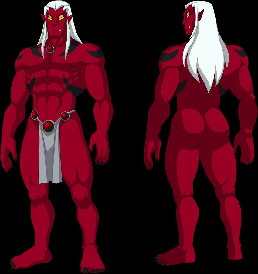 4_eyes 5_fingers 5_toes abs bottomwear butt claws clothing fangs feet fingers hair loincloth long_hair male multi_eye muscular muscular_male nipples nude pecs red_body red_skin simple_background solo teeth toes transparent_background sparksstars cartoon_network dc_comics teen_titans teen_titans_(television_series) trigon demon demon_humanoid humanoid absurd_res alpha_channel hi_res model_sheet