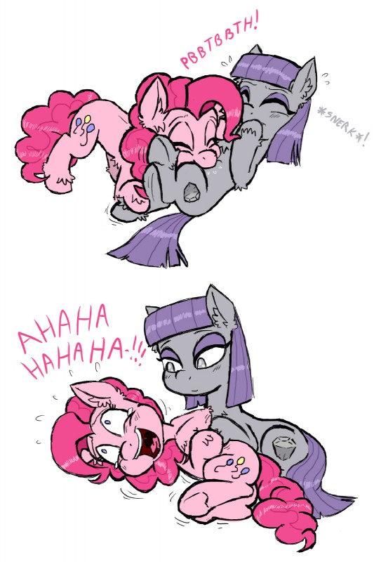 cutie_mark duo eyes_closed female feral hair laugh pink_hair purple_hair smile ichibangravity friendship_is_magic hasbro my_little_pony maud_pie_(mlp) pinkie_pie_(mlp) earth_pony equid equine horse mammal pony 2014 2:3 hi_res sibling_(lore) sister_(lore) sisters_(lore)