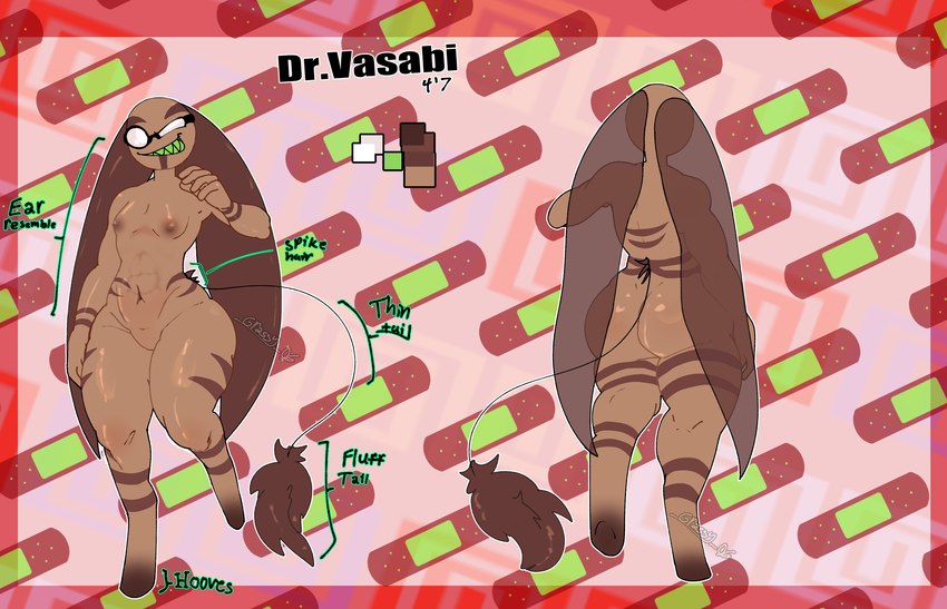 abs anthro butt color_swatch eyewear female flat_chested glistening glistening_body glistening_eyes goggles hind_legs hooves nipples nude short_stack solo tail teeth thick_thighs drosgrassy_06 dr.vasabi groxisude humanoid digital_media_(artwork) full-length_portrait hi_res model_sheet portrait signature