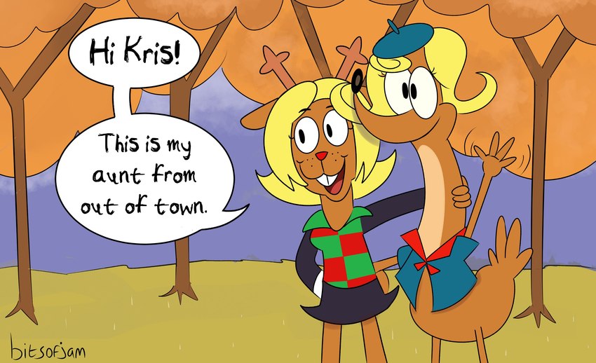 anthro dialogue duo female text bitsofjam camp_lazlo cartoon_network deltarune undertale_(series) jane_doe_(camp_lazlo) noelle_holiday deer mammal new_world_deer reindeer 2021 crossover english_text hi_res