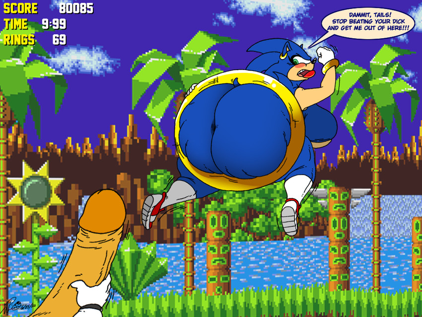 anthro big_breasts big_butt big_penis breasts butt crossgender duo female genitals huge_breasts huge_butt huge_penis hyper hyper_butt hyper_genitalia hyper_penis lips looking_back male masturbation penis speech_bubble stuck thick_lips xanderdwulfe sega sonic_the_hedgehog_(series) miles_prower sonic_the_hedgehog eulipotyphlan hedgehog mammal