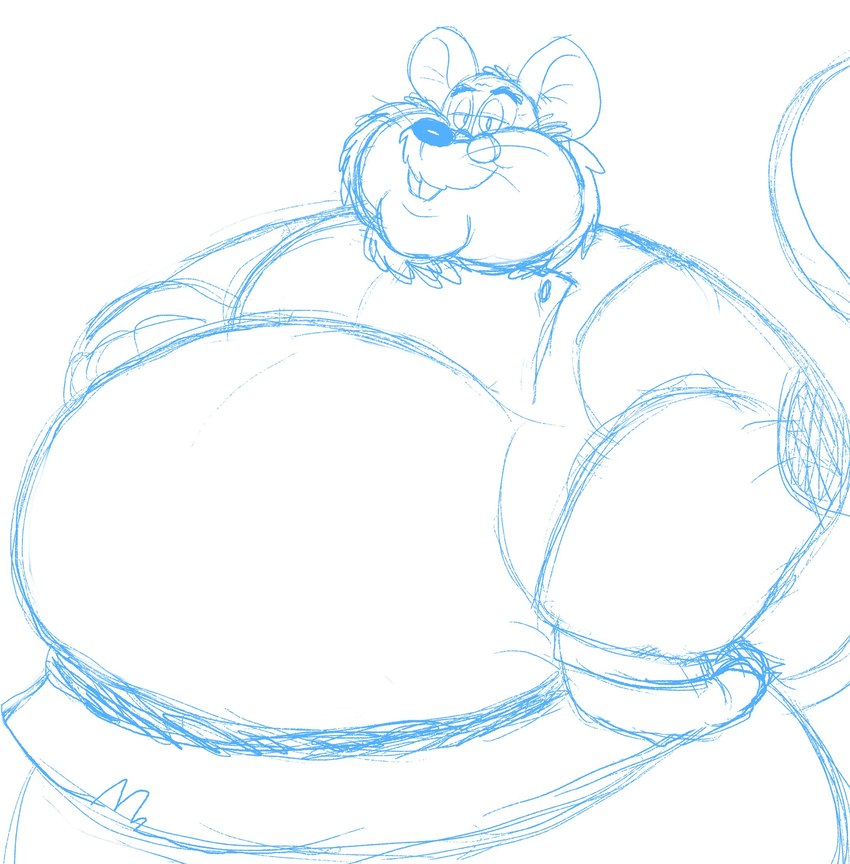 anthro belly big_belly clothed clothing eyewear glasses male mature_male obese obese_male overweight overweight_male simple_background solo justabeariguess an_american_tail don_bluth papa_mousekewitz mammal mouse murid murine rodent 2023 hi_res sketch