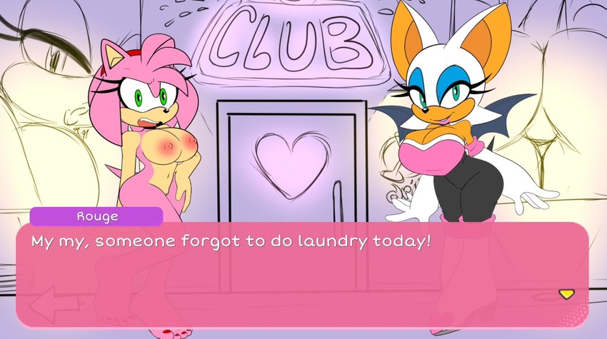 anthro breasts dating_sim duo female genitals prototype public public_exposure pussy screencap text excito sirenstudios sega sonic_the_hedgehog_(series) amy_rose rouge_the_bat bat eulipotyphlan hedgehog mammal 2023 english_text hi_res