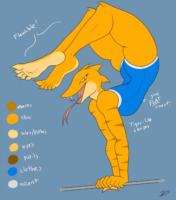 5_toes anthro athletic athletic_anthro athletic_female claws clothing fangs feet female flat_chested foot_focus gymnast leotard long_tongue looking_at_viewer sharp_teeth side_view soles solo teeth text toes tongue yellow_claws conditional_dnp zp92 selena_(zp92) lizard reptile scalie 2014 digital_media_(artwork) hi_res model_sheet