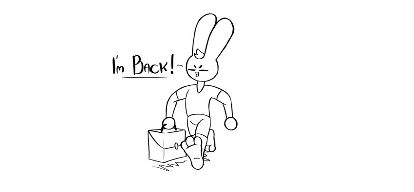 3_toes anthro bottomwear briefcase clothing feet male pants shirt simple_background solo text toes topwear jovi_cap jovi_cap_(oc) lagomorph leporid mammal rabbit absurd_res english_text hi_res monochrome